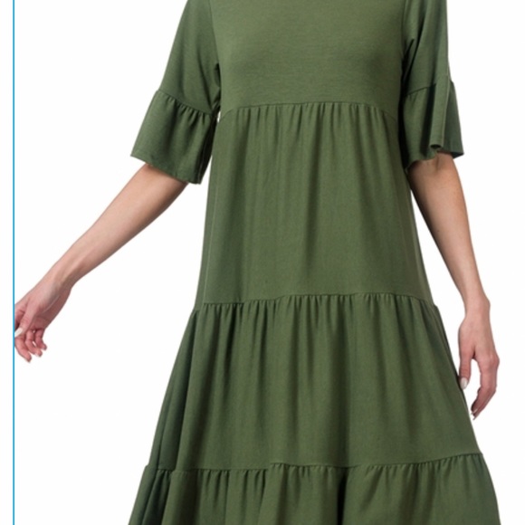 NWOT- PLUS RUFFLE SLEEVE TIERED DRESS- By ZENANA-SIZES 1X- 3 X/Boutique - Picture 1 of 9